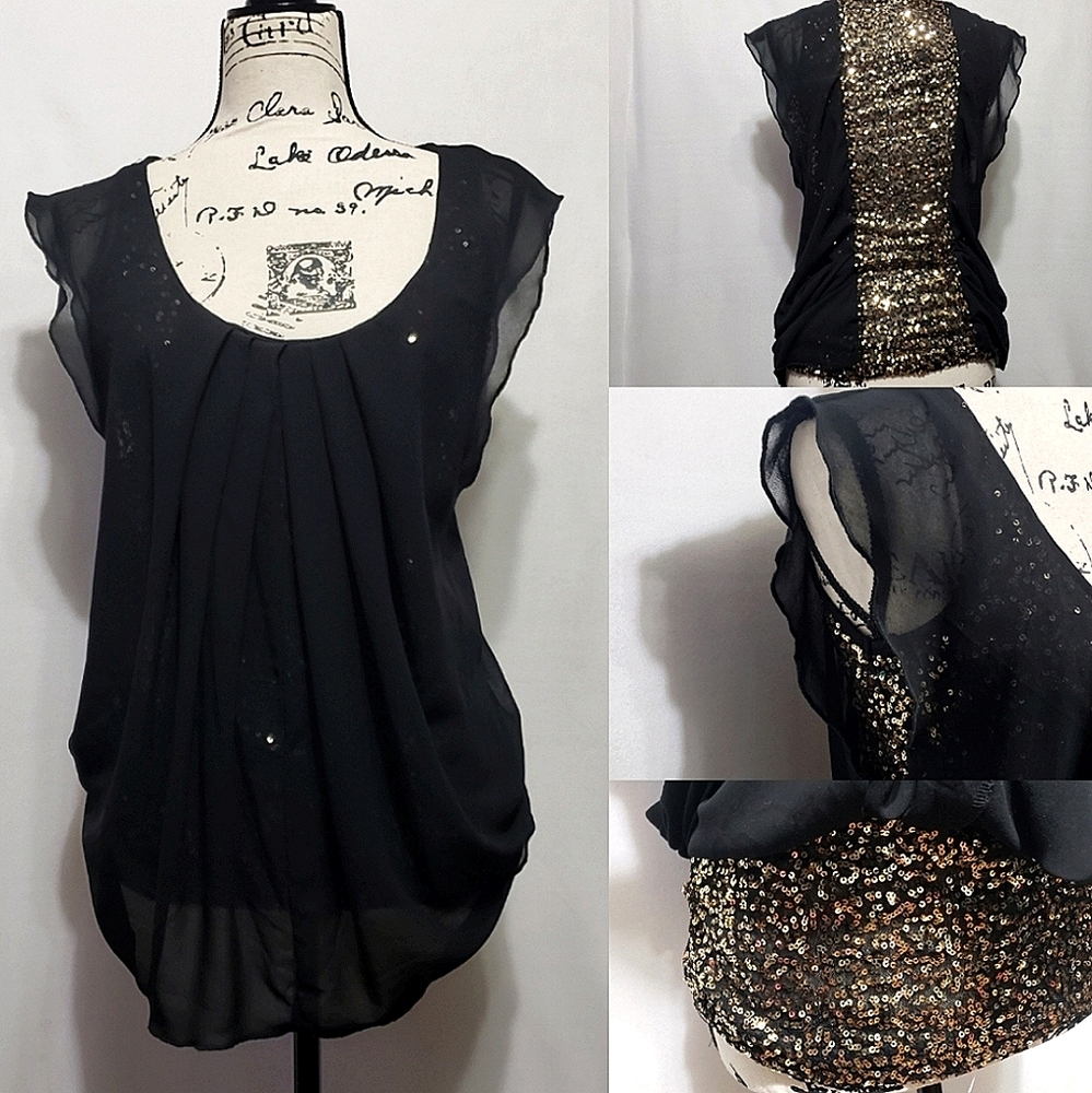 Sequin & Chiffon Flowy Top *Sz S* Arden B *